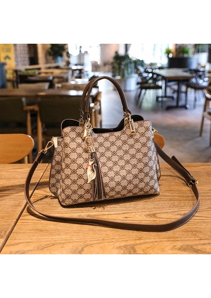Omuz Çantası Kadınlar İçin 2020 2021 Yeni Lüks Tasarımcı Crossbody Deri Vintage Moda Bayanlar Shopper Mahjong Ekose Büyük Çanta (Kahve) (Yurt Dışından) modelleri