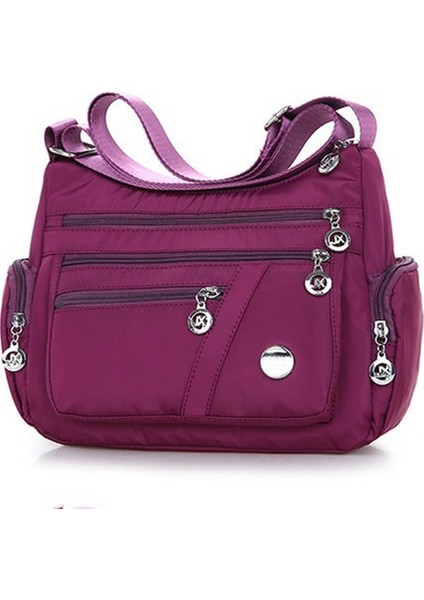 Moda Su Geçirmez Naylon Çanta Kadın Tek Omuz Çantası Crossbody Çanta Rahat Çanta Messenger Çanta (Mor) (Yurt Dışından)