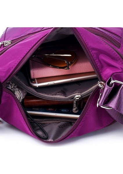 Moda Su Geçirmez Naylon Çanta Kadın Tek Omuz Çantası Crossbody Çanta Rahat Çanta Messenger Çanta (Mor) (Yurt Dışından)