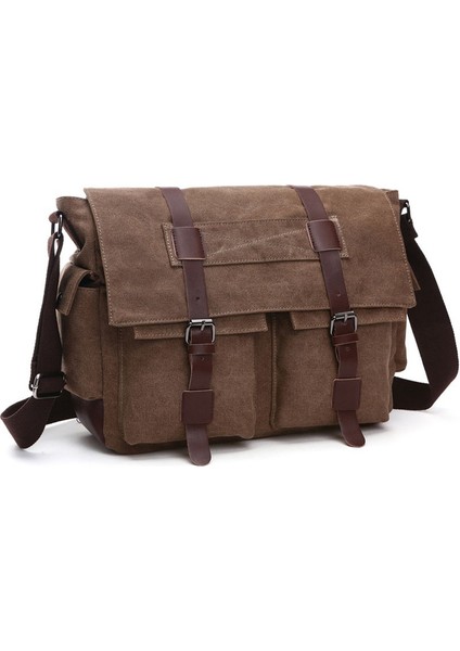 Erkekler İçin Pratik Iş Haberci Çanta Öğrenci Tuval Crossbody Omuz Paketi Retro Katı Rahat Ofis Seyahat Çantası (Kahve) (Yurt Dışından)