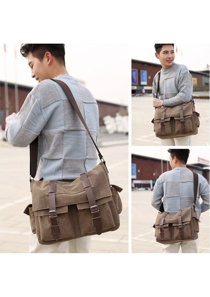 Erkekler İçin Pratik Iş Haberci Çanta Öğrenci Tuval Crossbody Omuz Paketi Retro Katı Rahat Ofis Seyahat Çantası (Kahve) (Yurt Dışından) fiyatları