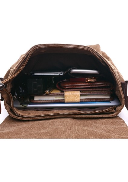 Erkekler İçin Pratik Iş Haberci Çanta Öğrenci Tuval Crossbody Omuz Paketi Retro Katı Rahat Ofis Seyahat Çantası (Kahve) (Yurt Dışından) modelleri