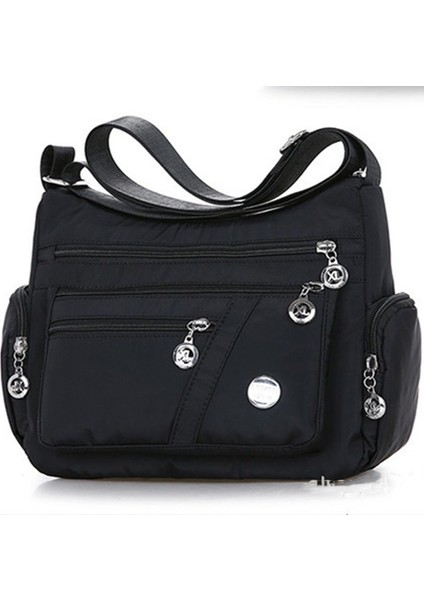 Moda Su Geçirmez Naylon Çanta Kadın Tek Omuz Çantası Crossbody Çanta Rahat Çanta Messenger Çanta (Siyah) (Yurt Dışından)