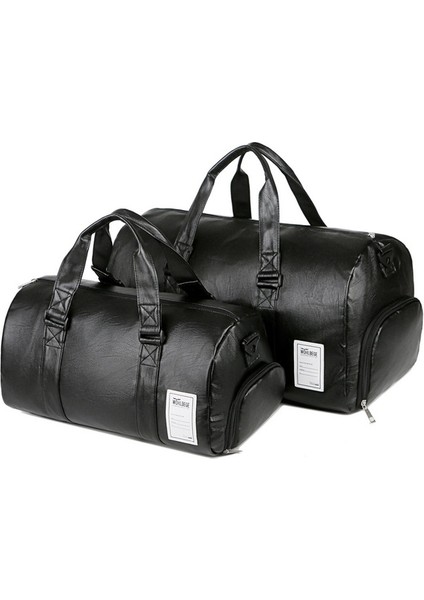 Erkekler / Kadınlar Su Geçirmez Pu Deri Seyahat Çantası Spor Çanta Spor Duffle Omuz Çantası (Siyah) (Yurt Dışından)