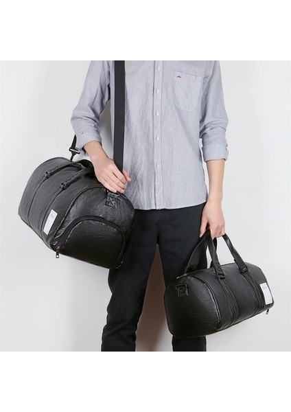 Erkekler / Kadınlar Su Geçirmez Pu Deri Seyahat Çantası Spor Çanta Spor Duffle Omuz Çantası (Siyah) (Yurt Dışından)