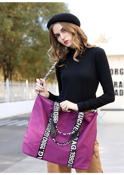 Büyük Kapasiteli Kadın Çantası Naylon Seyahat Çantası Casual Kadın Çanta Tote Çanta Bayanlar Omuz Çantası Kadın Çanta (Mor) (Yurt Dışından) modelleri