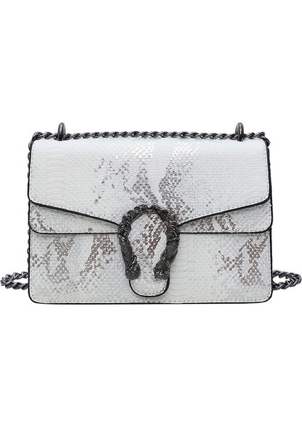 Yeni Kadın Omuz Çantası Sonbahar ve Kış Alışveriş Çantası Yüksek Kalite Indirim Yılan Desen Moda Tasarım Kadın Messenger Çanta (Beyaz) (Yurt Dışından)