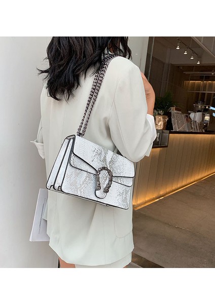 Yeni Kadın Omuz Çantası Sonbahar ve Kış Alışveriş Çantası Yüksek Kalite Indirim Yılan Desen Moda Tasarım Kadın Messenger Çanta (Beyaz) (Yurt Dışından) fiyatları