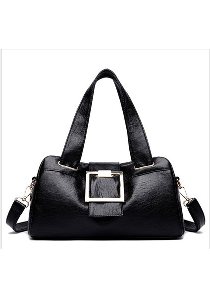 Yeni Gelmesi Kadınlar Moda Crossbody Çanta Retro Tarzı Bayanlar Omuz Çantası Yaratıcı Toka Yumuşak Deri Büyük Kapasiteli (Siyah) (Yurt Dışından)