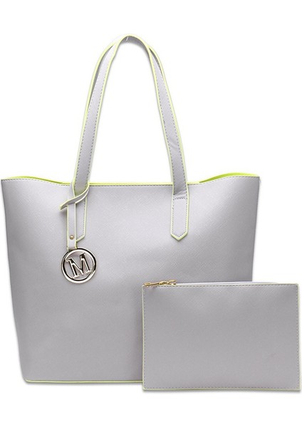 Basit Moda Eğilim Kadın Pu Çanta Tote Trendy Messenger Omuz Çantaları (Gri) (Yurt Dışından)