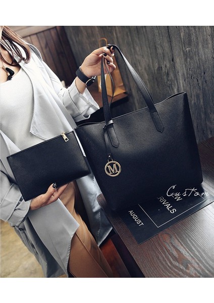 Basit Moda Eğilim Kadın Pu Çanta Tote Trendy Messenger Omuz Çantaları (Gri) (Yurt Dışından) modelleri