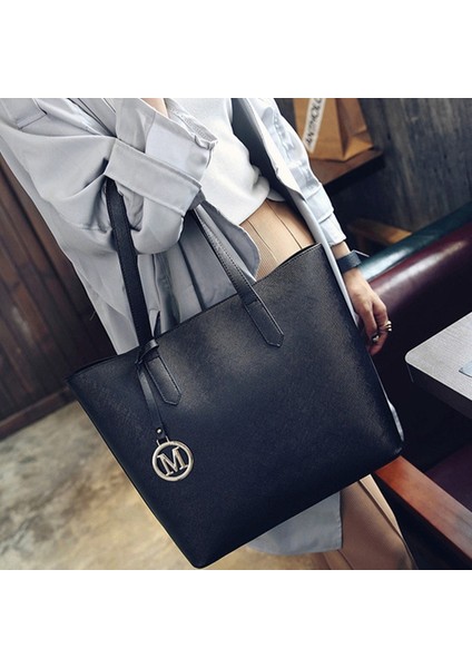 Basit Moda Eğilim Kadın Pu Çanta Tote Trendy Messenger Omuz Çantaları (Gri) (Yurt Dışından) fırsatları