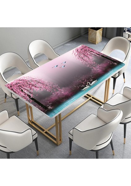 Masa Kaplama Folyosu Mobilya Masa Kaplama Folyoları 3D Kuğu Pembe Ağaç