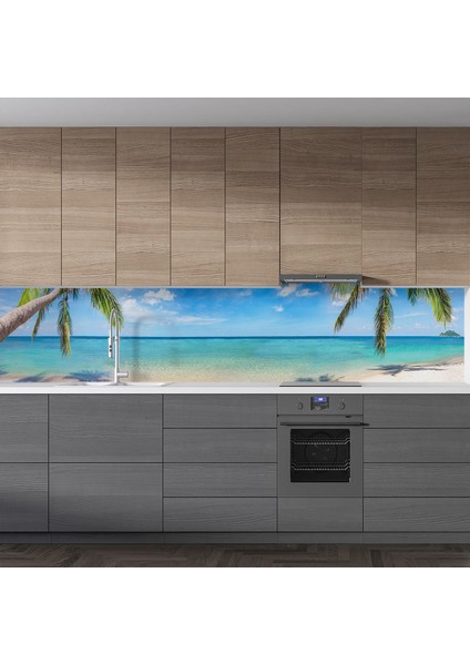 Mutfak Tezgah Arası Folyo Fayans Kaplama Folyosu Tropikal Plaj 60X300 cm fiyatları