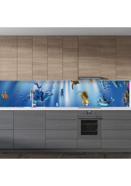 Mutfak Tezgah Arası Folyo Fayans Kaplama Folyosu 3D Akvaryum 60X500 cm fiyatları