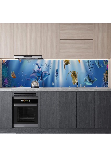 Mutfak Tezgah Arası Folyo Fayans Kaplama Folyosu 3D Akvaryum 60X500 cm modelleri