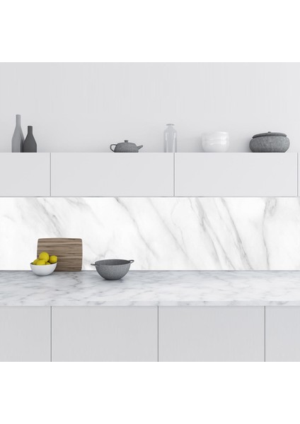 Mutfak Tezgah Arası Folyo Fayans Kaplama Folyosu Beyaz Mermer Yeni 60X100 cm