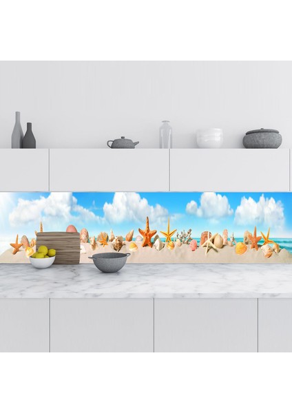 Mutfak Tezgah Arası Folyo Fayans Kaplama Folyosu Deniz Kabukları Panaromik 60X100 cm