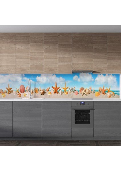 Mutfak Tezgah Arası Folyo Fayans Kaplama Folyosu Deniz Kabukları Panaromik 60X100 cm fiyatları