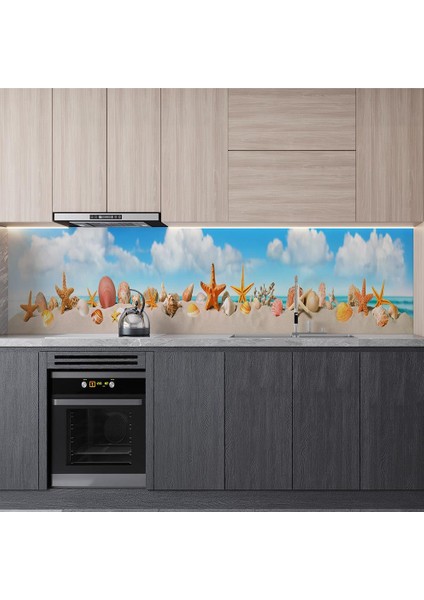 Mutfak Tezgah Arası Folyo Fayans Kaplama Folyosu Deniz Kabukları Panaromik 60X100 cm modelleri