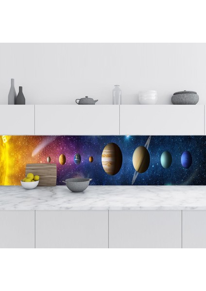 Mutfak Tezgah Arası Folyo Fayans Kaplama Folyosu Güneş ve Gezegenler 60X200 cm
