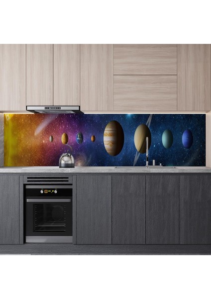 Mutfak Tezgah Arası Folyo Fayans Kaplama Folyosu Güneş ve Gezegenler 60X200 cm modelleri