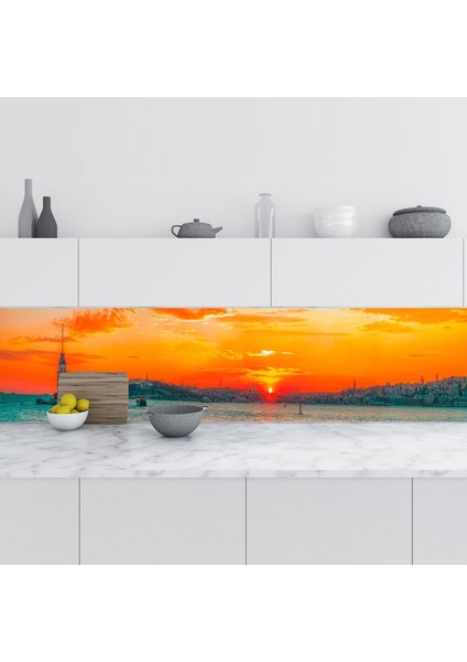 Mutfak Tezgah Arası Folyo Fayans Kaplama Folyosu Istanbul Gün Batımı 60X300 cm