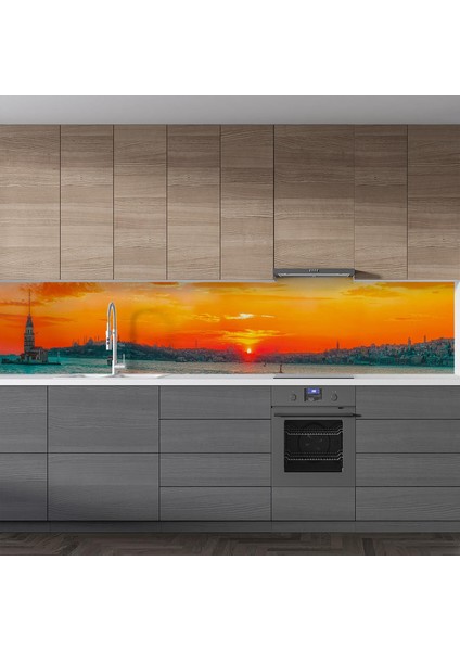 Mutfak Tezgah Arası Folyo Fayans Kaplama Folyosu Istanbul Gün Batımı 60X300 cm fiyatları