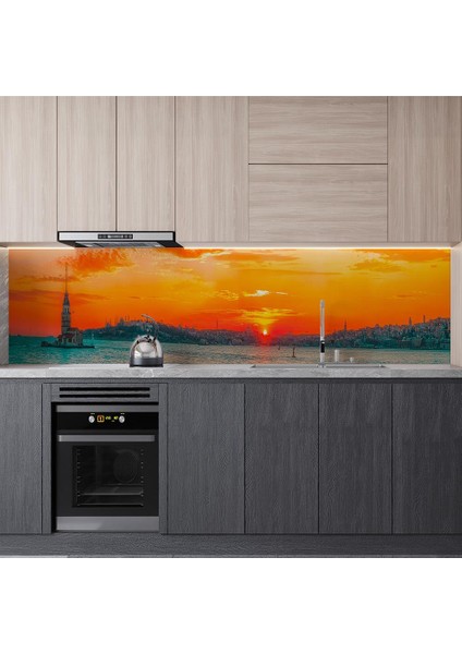 Mutfak Tezgah Arası Folyo Fayans Kaplama Folyosu Istanbul Gün Batımı 60X300 cm modelleri