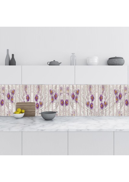 Mutfak Tezgah Arası Folyo Fayans Kaplama Folyosu Mor Papatya 60X300 cm