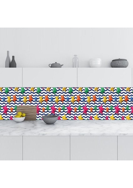 Mutfak Tezgah Arası Folyo Fayans Kaplama Folyosu Renkli Yıldızlar 60X500 cm