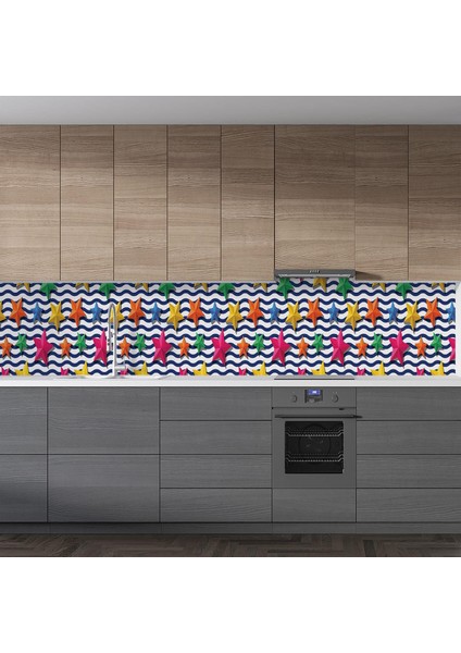 Mutfak Tezgah Arası Folyo Fayans Kaplama Folyosu Renkli Yıldızlar 60X500 cm fiyatları