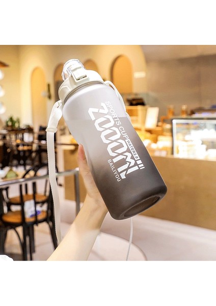 2000ML Gradyan Rengi Büyük Kapasiteli Spor Su Bardağı Siyah ve Beyaz(Yurt Dışından)