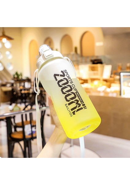 2000ML Gradyan Rengi Büyük Kapasiteli Spor Su Bardağı Sarı Beyaz(Yurt Dışından)