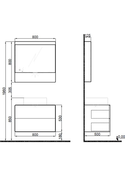 Edge 80 cm Antrasit-Mocha Perla Banyo Dolabı Takımı (Lavabo Hariç)