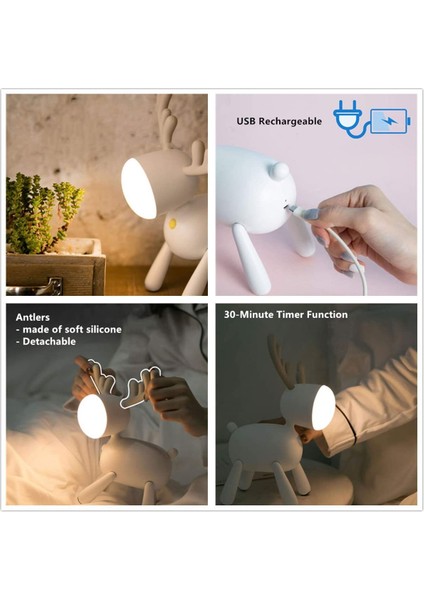 Fantes Ren Geyiği Masa Masası Lambası Bebek Kreş Gece Lambası USB Şarj Edilebilir 2 Işık Modları 30 Dakika Çocuk Bebek Öğrencileri Gı İçin Zamanlayıcı (Yurt Dışından) fırsatları