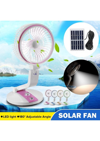 [led Lamba + Güneş Paneli Ile] 4 Renk, 7-Inch Güneş Sessiz Masa Duvara Montaj Fanı + Güneş Enerjili Panel USB Şarj Edilebilir Fan (Yeşil) (Yurt Dışından)