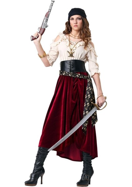 Lady Carnival Cadılar Bayramı Karayip Korsanlar Kostüm Üst Etek Elizabeth Kıyafet Cosplay Fantezi Parti Elbise |