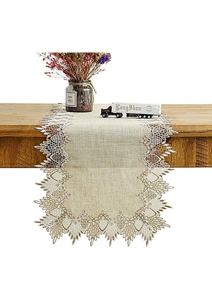 130 cm Doğal Masa Koşucu Modern Keten Masa Örtüsü Dantel Işlemeli Tv Kabine Toz Kapağı Ev Düğün Masa Dekorasyon Koşucu Masa | Masa Koşucuları (Milky)