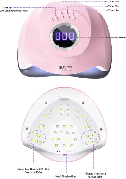 180 W Güneş M3 Uv LED Tırnak Lambası Tırnak Kurutucu 45 Leds Lamba Tüm Jel Lehçe Güneş Lambası Için 10/30 / 60 S Timer Jel Kurutucu Nail Art Aracı | Tırnak Kurutucular