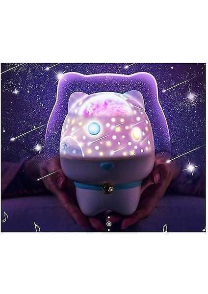USB Şarj Dönen Yıldızlı Gökyüzü Projeksiyon Uzaktan Kumanda Bluetooth Müzik Sensörü Yatak Odası Gece Lambası (Pembe)(Yurt Dışından)