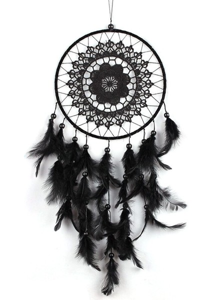 1 Adet Yeni Doğal Tüy Büyük Dantel Dreamcatcher Ev El Sanatları Süsler Araba Dekorasyon Siyah Bahçe Rüzgar Çanları Duvar Asma | Rüzgar Çanları ve asılı Süslemeler