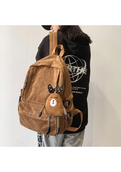 Moda Kadınlar Kadife Sırt Çantası Saf Renk Şerit Harajuku Okul Çantası Genç Lüks Kız Sırt Çantası Kadın Sevimli fiyatları