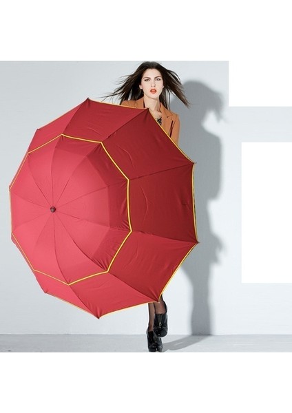 Büyük Ticari Şemsiye Çift Katmanlı Golf Şemsiyesi (130CM) (Kırmızı) fiyatları