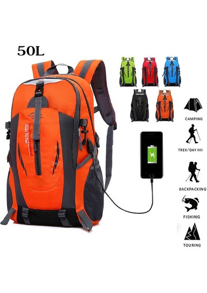 50L USB Jack Açık Hiking Spor Trekking Balıkçılık Su Geçirmez Kamp Erkekler ve Kadınlar Çiftler Omuz Çantası Sırt Çantası Dağcılık Çantası Açık Spor Sırt Çantası (Mavi)(Yurt Dışından) modelleri