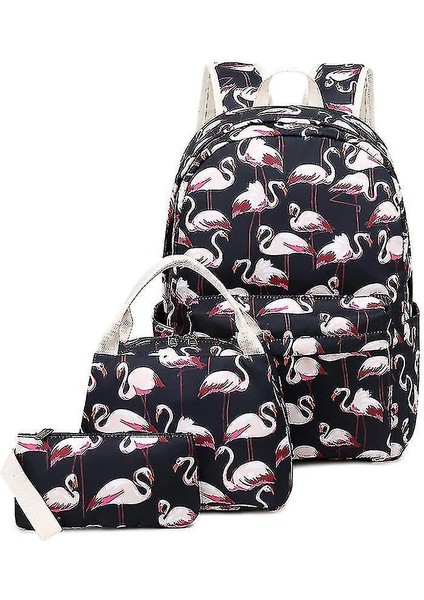 Sırt Çantaları 3 Adet / Takım Flamingo Baskı Sırt Çantası Tote Çanta Kalem Kılıfı