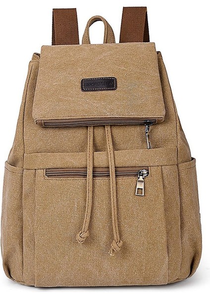 Bayanlar Tuval Sırt Çantası Retro Sırt Çantası (Haki)