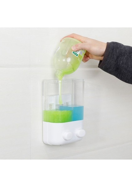 1000 ml Banyo Sabunluk Çift Yuvası Duvara Monte Yapışkan Şampuan Konteyner Temizle Sıvı Losyon Depolama | Sıvı Sabunluk