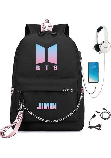 Bts Sırt Çantası Sevimli USB Şarj Okul Çantası (Renk-7)