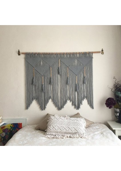 Handwoven Goblen Makrome Duvar Asılı Tulumlar Hippi Duvar Halıları Boho Estetik Yurt Evi Dekor Için | Dekoratif Gobiyeller (Gri)